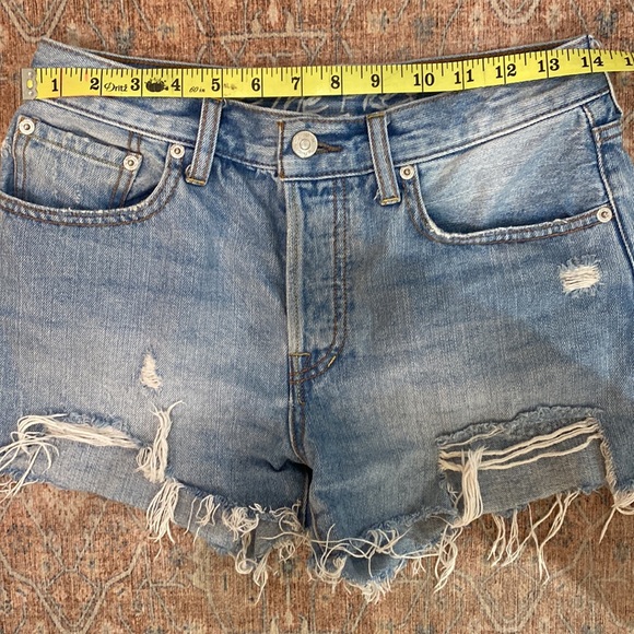 Free People Button Fly Distressed Denim Shorts, Size 27. - Picture 3 of 10